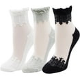 thumbnail image 1 of LinYooLi 3 Pairs Women's Ultrathin Transparent Lace Elastic Short Socks, 1 of 5