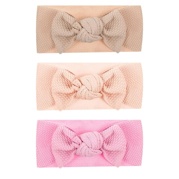 LinYooLi 3 Pcs Baby Headbands, Soft Baby Girl Headbands Stretchy Baby Girl Bows Headbands Bows for Baby Girls Handmade Newborn Bows Headbands for Newborn Infant Toddler (Skin Color, Pink, Khaki)