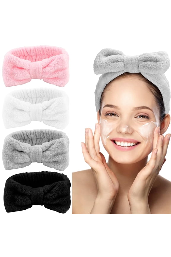 4 Pack Spa Headbands for Women, Soft Headband for Washing Face Make Up Headbands, Microfiber Hair Band Skincare Headbands for Women Girls (Set A)