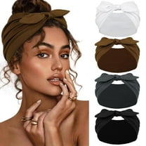 LinYooLi 4 Packs Black Bow Headbands for Women Girls, Wide Head Bands for Women's Hair Non Slip Soft Elastic Hair Bands, African Thick Workout Gym Turban Bandanas Head Wraps Hair Accessories