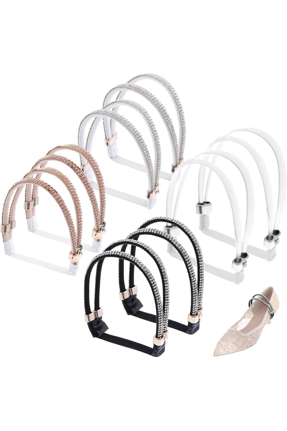 4 Pairs Shoe Straps for Heels, Rhinestone Shoe Straps for Loose Shoes Detachable Heel Straps for High Heels Elastic High Heels Shoe Straps for High Heels Sandals Slippers (4 Colors)