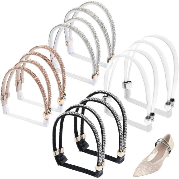 LinYooLi 4 Pairs Shoe Straps for Heels, Rhinestone Shoe Straps for Loose Shoes Detachable Heel Straps for High Heels Elastic High Heels Shoe Straps for High Heels Sandals Slippers (4 Colors)