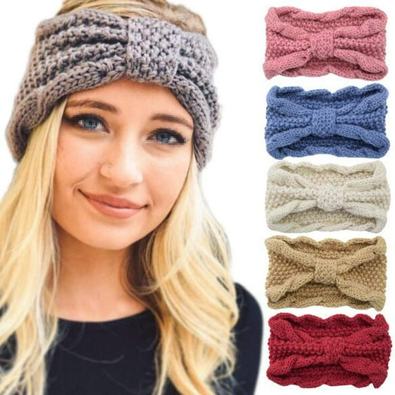 LinYooLi 5 Pcs Assorted Color Womens Knit Wide Twist Bow Hair Bands Corn Kernels Headband Crochet Head Wrap Ear Warmer Hair Accessories