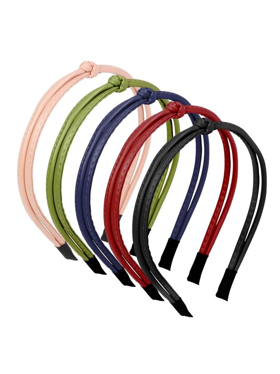 5 Pcs Thin Leather Headbands for Women, Cute Knotted Head Bands for Women’s Hair Womens Headbands Fashion Black Brown White Headbands for Girls Womens Hair Accessories