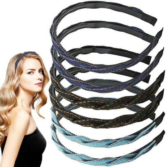 LinYooLi 6 PACK Denim Twisted Headbands, Fashion Non-Slip Headbands, Thin Denim Headbands for Summer, Headbands for Women