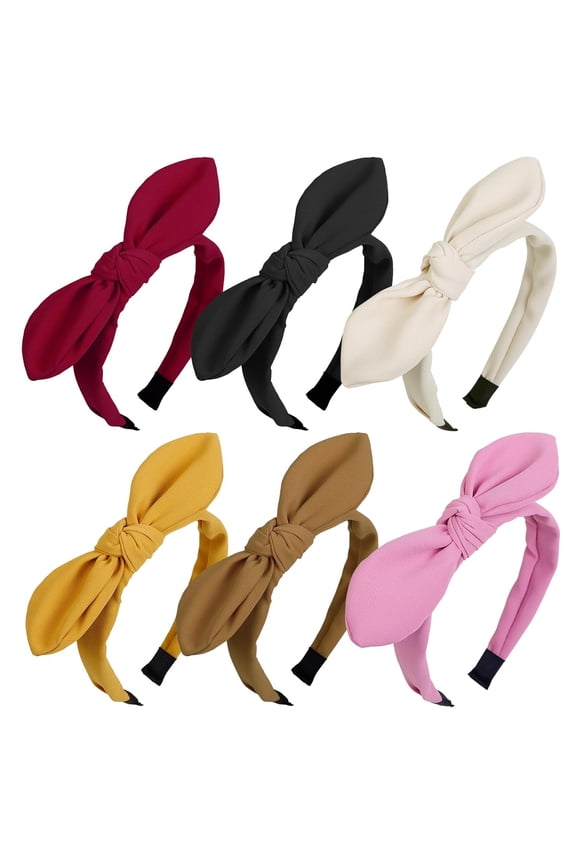 6 Packs HAIRBAND for Women Girls Cute Knotted Tie Head Bands with Bow Wide Retro Solid Color Hairbands Hair Accessories