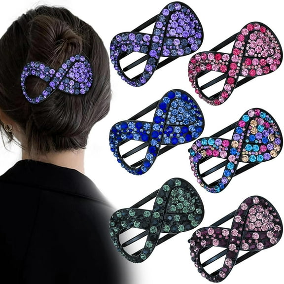 LinYooLi 6 Pcs Rhinestone French Concord Flat Hair Clips, 3.74 Inch Curved Hair Claw Alligator Hair Clips Volume Strong Hold Banana Barrettes Hair Clamps Jaw Clips for Women