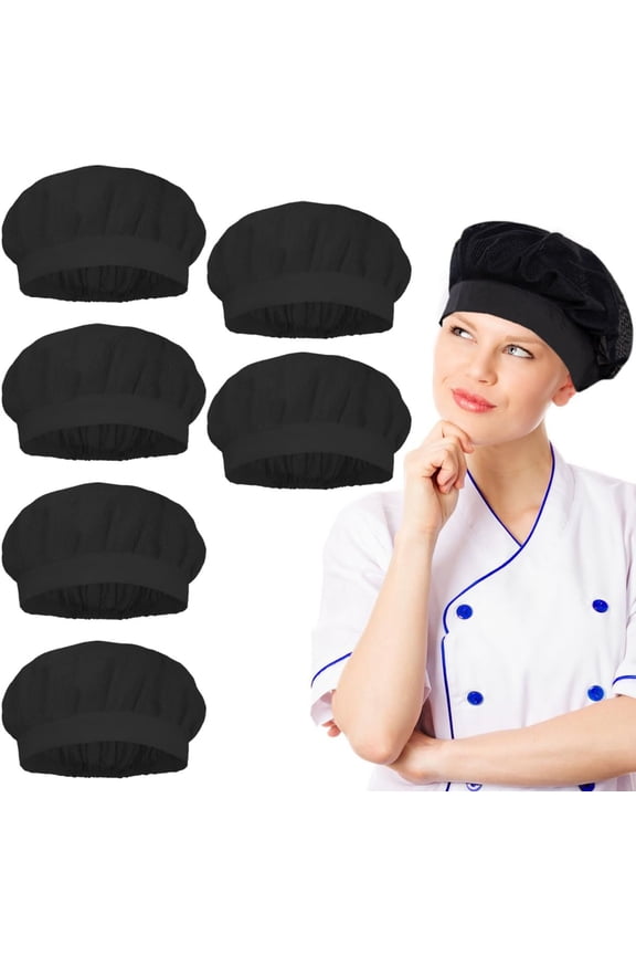 6 Pcs Unisex Elastic Chef Hat,Mesh Chef Hats for Women,Nets Chef Hat Kitchen Cooking Chef Cap Adjustable Food Service Caps for Adults