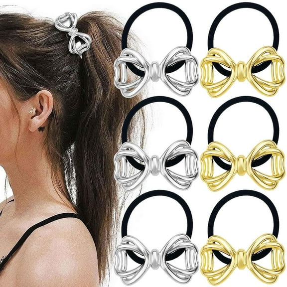 LinYooLi 6Pcs Bow Ponytail Holder Hair Ties Metal Hair Cuffs Bowknot Hair Elastic Scrunchies Hair Rubber Bands Hair Ropes Headbands Decorative Hair Accessories for Women Girls