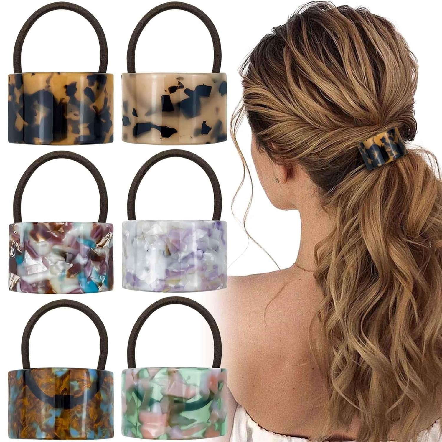 Tortoise Ropes LinYooLi 6Pcs Tortoise Shell Hair Ties Acetate Ponytail Holder Cuff ...