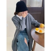 LinYooLi Autumn And Winter Lazy Style Double Button Design Feeling, Long Knee Length Loose Sweater, Cardigan Jacket, Knitted Bottom Dress