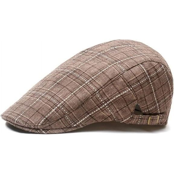 LinYooLi Beret Caps for Men, Elastic Driving Hat, Vintage Plaid Ivy Hats Cotton Blend