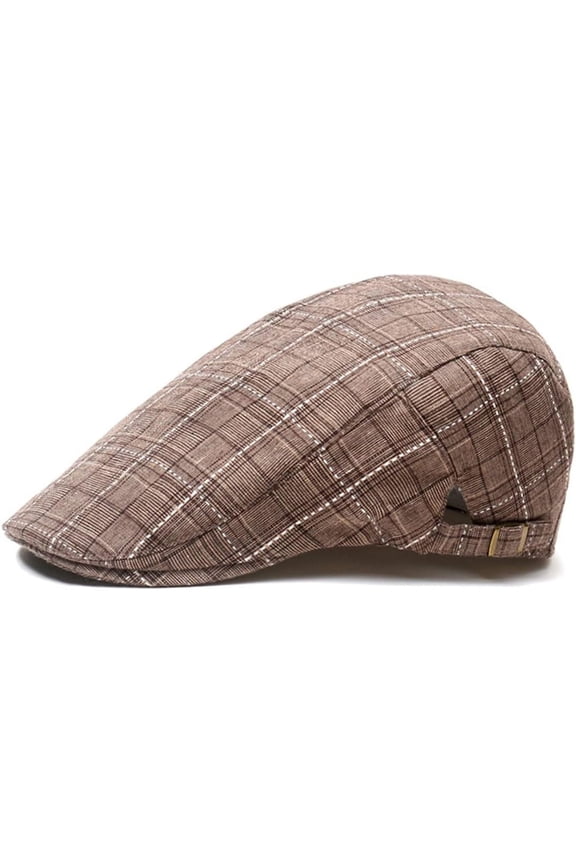 Beret Caps for Men, Elastic Driving Hat, Vintage Plaid Ivy Hats Cotton Blend