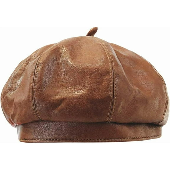 LinYooLi Beret Hat Faux Leather Beanie Cap French Artist Beret Cap