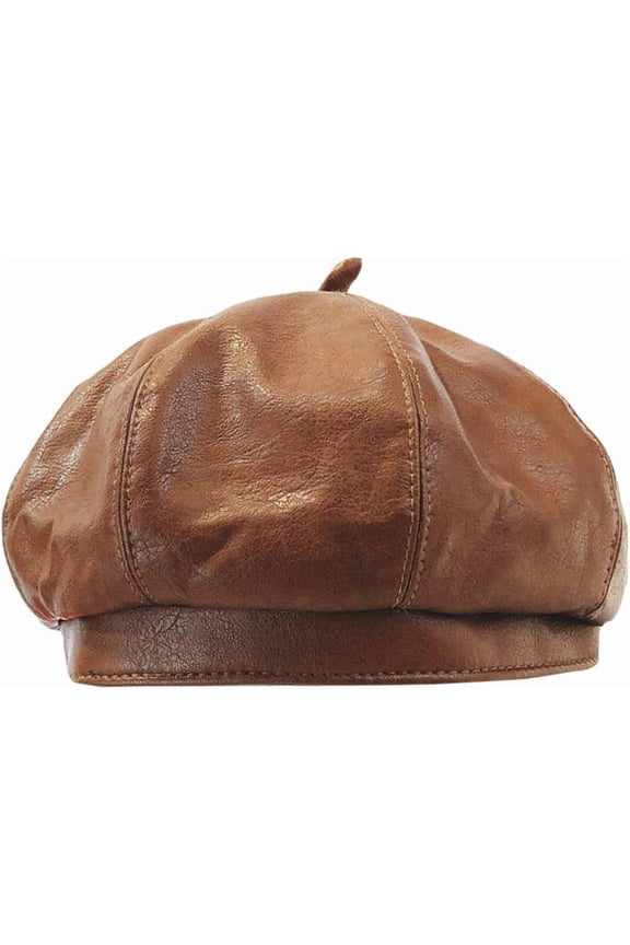 Beret Hat Faux Leather Beanie Cap French Artist Beret Cap
