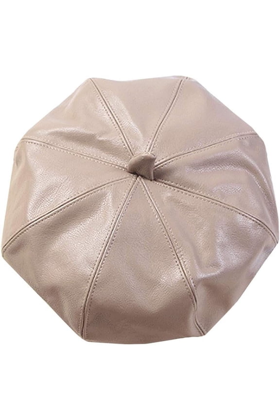 Beret Hat Faux Leather Beanie Cap French Artist Beret Cap