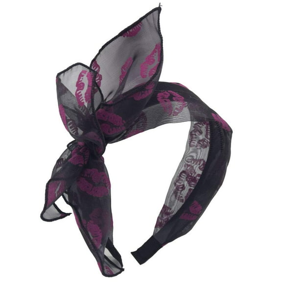 LinYooLi Black Bow Headband Knotted Headband for Women Girls,Solid Colors Gauze Lips Wide Headbands Twist Bow Turban Headwrap Rabbit Ears Hairband with Cloth Wrapped Headwear