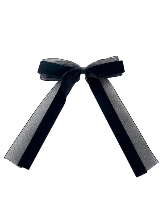 Black Hair Bows for Women Velvet Hair Bow Clips for Girls Tassel Ribbon Bowknot With Long Tail, Lace Bow Girls Clip Solid Hair Accessories Barrettes Claw Bow for Lady Girls, 1Pcs