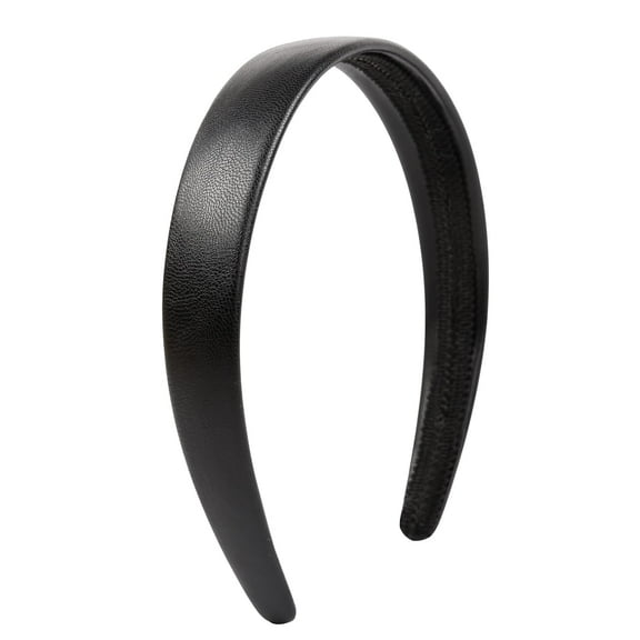 LinYooLi Black Headband for Women and Girls 1 Inch Leather Head Bands for Women's Hair Non Slip Vintage Black Hairbands Solid Color