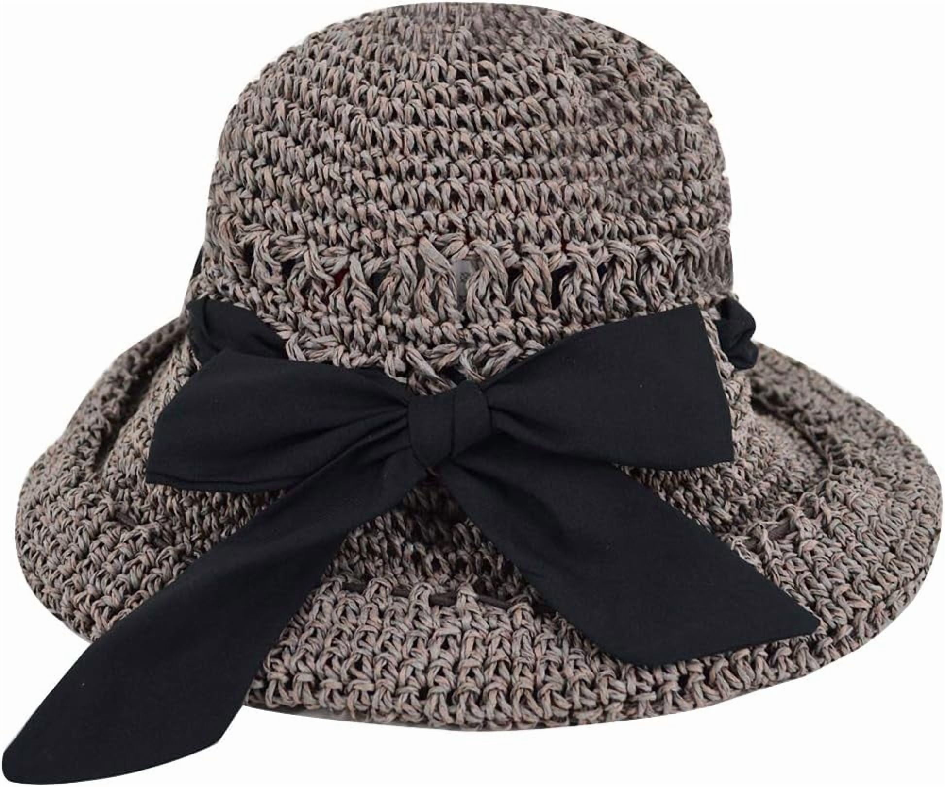 LinYooLi Bow Ribbon Wide Brim Sun UV Protection Straw Woven Sunhat Sun ...