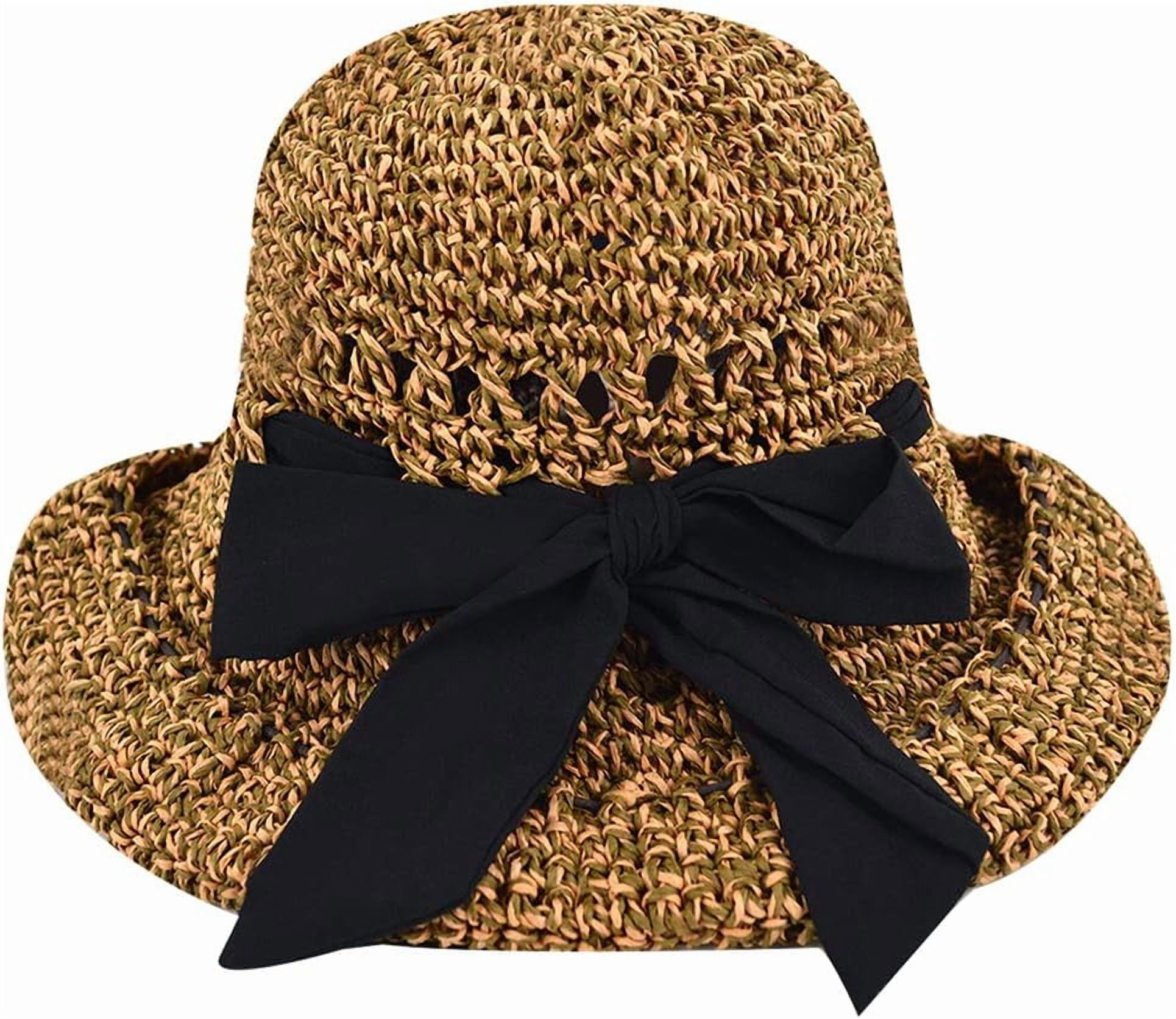 LinYooLi Bow Ribbon Wide Brim Sun UV Protection Straw Woven Sunhat Sun ...
