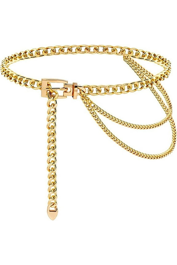 Chain Belt Multilayer Waist Chain Belt Adjustable Metal Body Link Belt for Dresses Jeans Pants - Gold