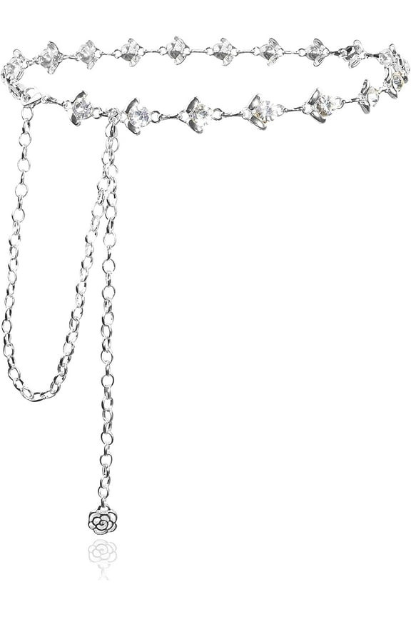 Chain Belt for Women,Rhinestone Crystal Waist Cahin Belts,Metal Adjustable Dress Belt