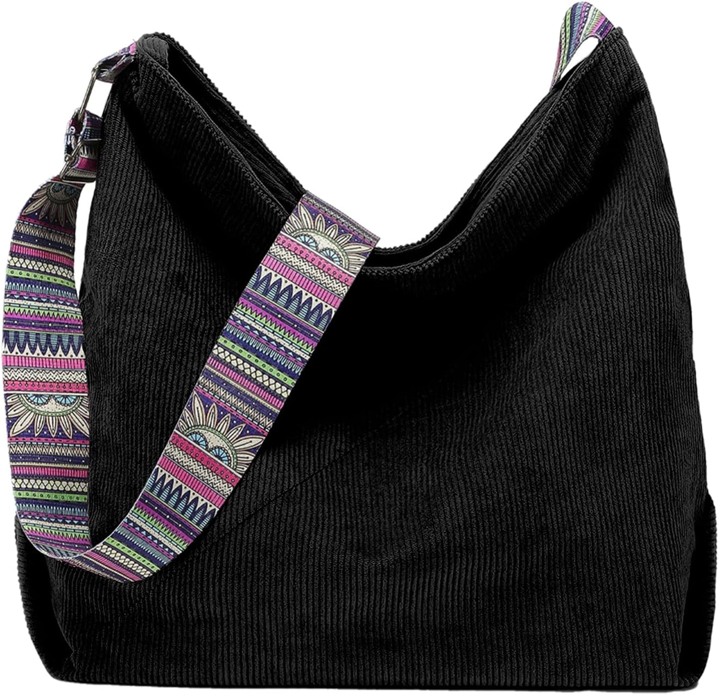 LinYooLi Corduroy Tote Bag Hobo Bags for Women Large Crossbody Bag Boho Shoulder Handbag Guitar Strap Purse