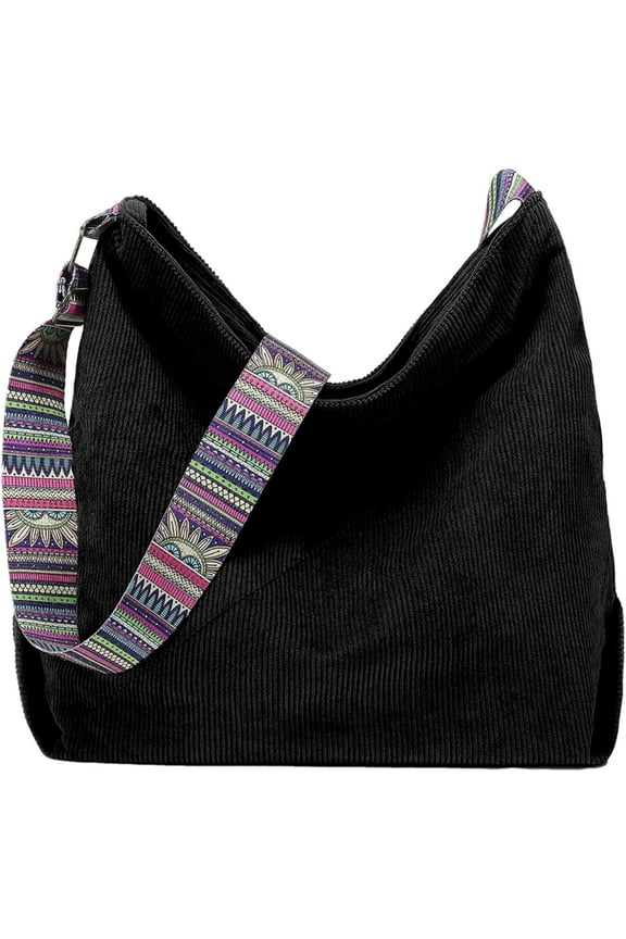 Corduroy Tote Bag Hobo Bags for Women Large Crossbody Bag Boho Shoulder Handbag Guitar Strap Purse