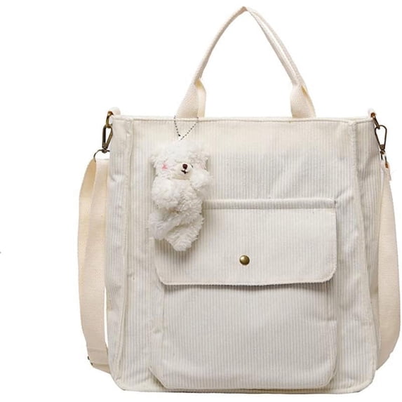 LinYooLi Corduroy Tote Bag with Plushies Preppy Tote Bag Light Academia Aesthetic Tote Bag