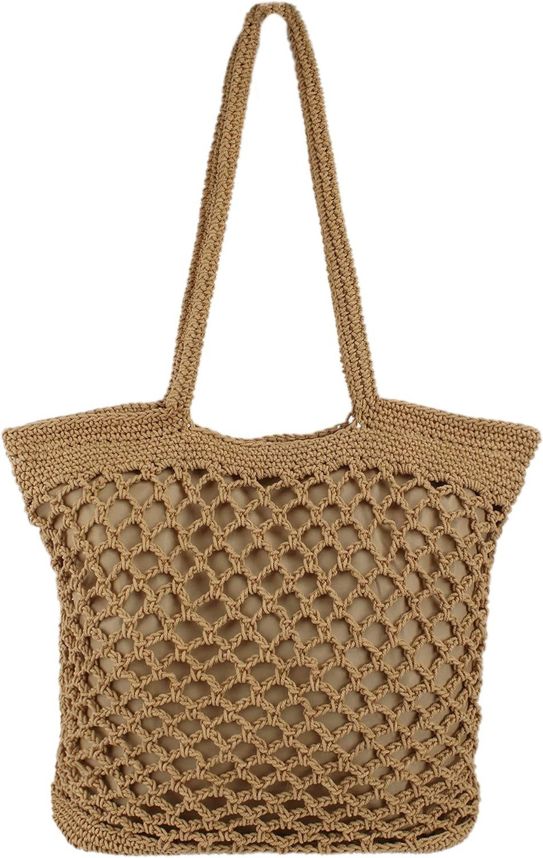 LinYooLi Cotton Crochet Beach Tote Bohemian Handmade Top Handle Bag Small Summer Boho Bag