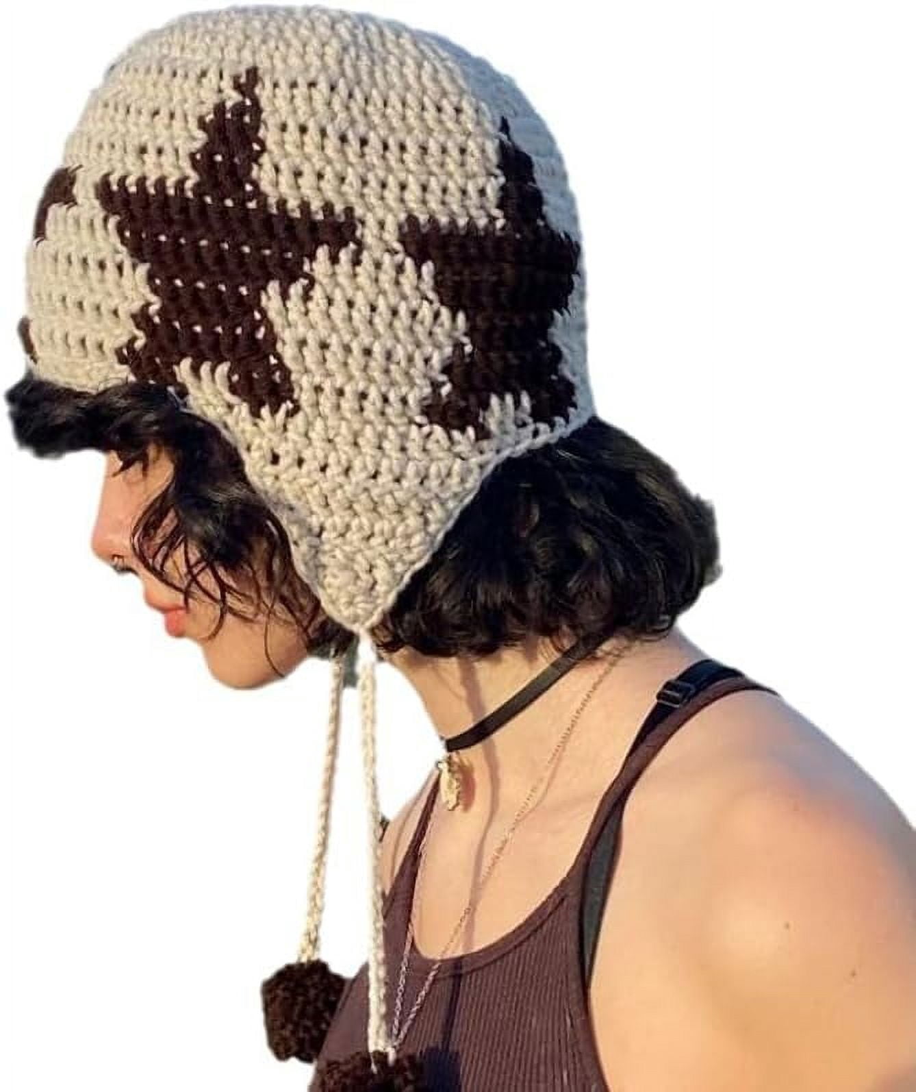 Crochet Beanie Hat Women Vintage Slouchy Y2K Accessories Knit Hat Vintage Crochet Hat Y2K Handmade Beanie Teal Cap Bohemian  main image 3