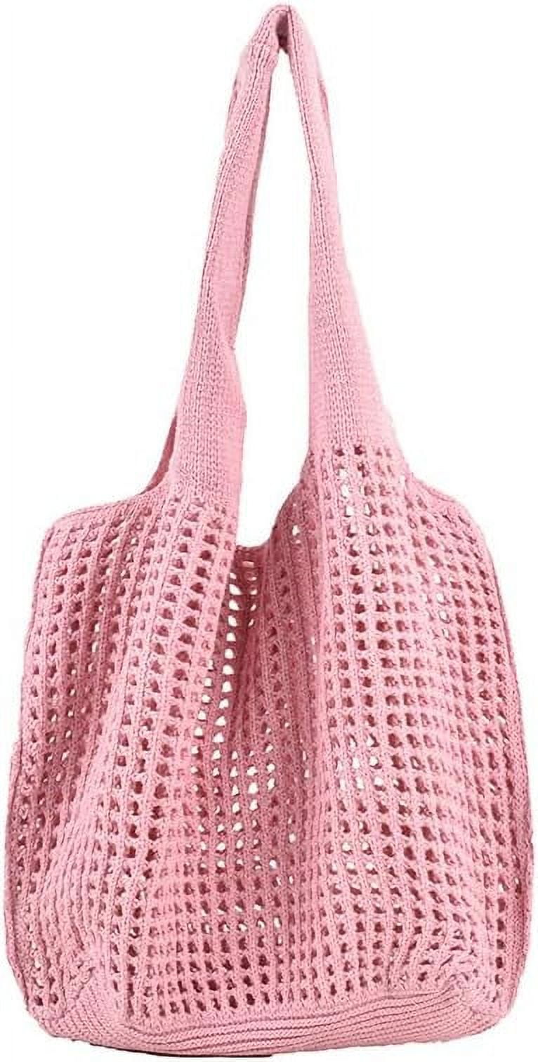 LinYooLi Crochet Tote Bag, Cute Boho Knit Tote Bag Aesthetic Y2K Large Crochet Beach Bag Shoulder Bag Handbag