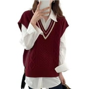LinYooLi Dark Academia Clothing Sleeveless Grandpa Sweater Vintage Aesthetic Vest Top Preppy JK Uniform Pullover Knitwear