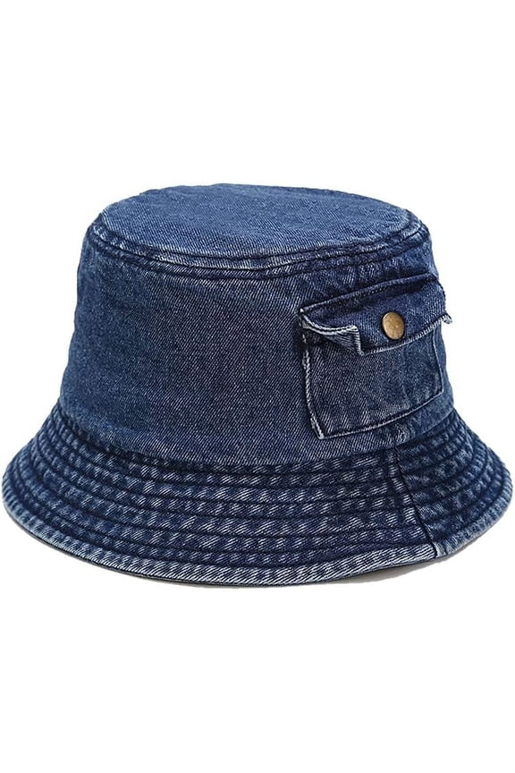 Denim Bucket Hat for Women Men Summer Beach Travel Wide Brim Sun Cap Pocket Shape Packable Hat