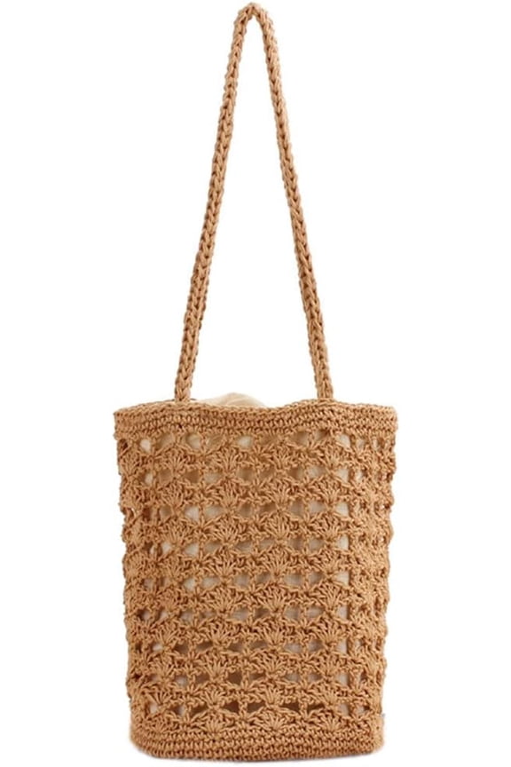 Elegant Cotton Thread Handbag Woven Shoulder Bag Seaside Knitted Crochet Bag Beach Drawstring Bag