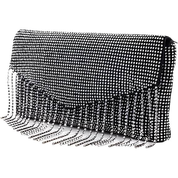 LinYooLi Evening Bag Envelope Tassel Rhinestones Clutch Purse Crossbody Bag Sparkly Bridal Handbag Wedding Party Prom Club