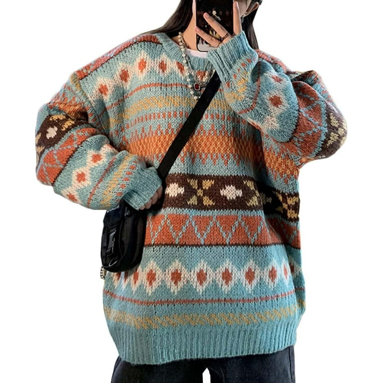 LinYooLi Fall Sweaters for Women Vintage Oversized Sweater Knit Pullover Tops Hippie Clothes Preppy Aesthetic 90s Grunge Jumper Walmart