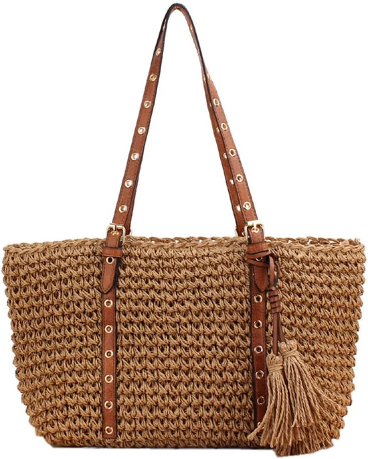 LinYooLi Fashion One Shoulder Straw Bag Paper Rope Tassel Crochet Hand Knit Bag Fashion Beach Women's Bag