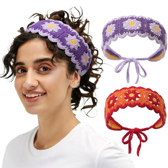LinYooLi HAIRBAND for Women - Handmade Crochet Headband, Adjustable Hippie Hair Bandanas, Boho Headbands, Knit Hair Bands - 2 Count (Red, Green)