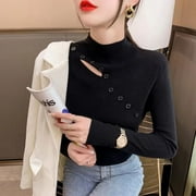 LinYooLi Half High Neckline New Sweater Knitted Bottom Sweater For Women In Autumn And Winter With A Foreign Style Interior Design Sense, Niche Long Sleeved Chic Top