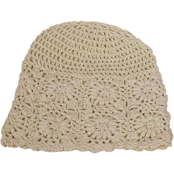 LinYooLi Hand Woven Hollowed-Out hat Stylish and Charming Flower Beanie