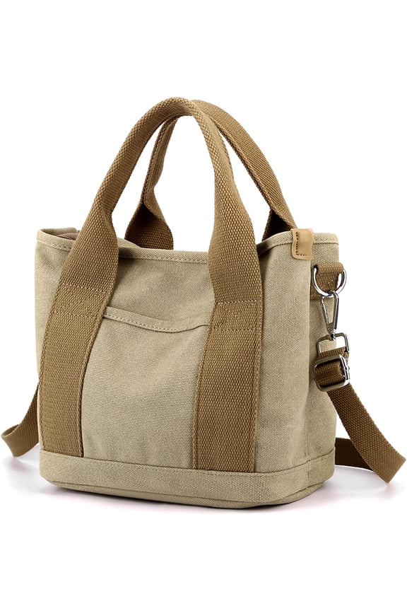 Handbag for Women Small Multi-Pockets, Canvas Mini Tote Shoulder Bags with Zipper, Satchel Hobo Bag for Travel Work