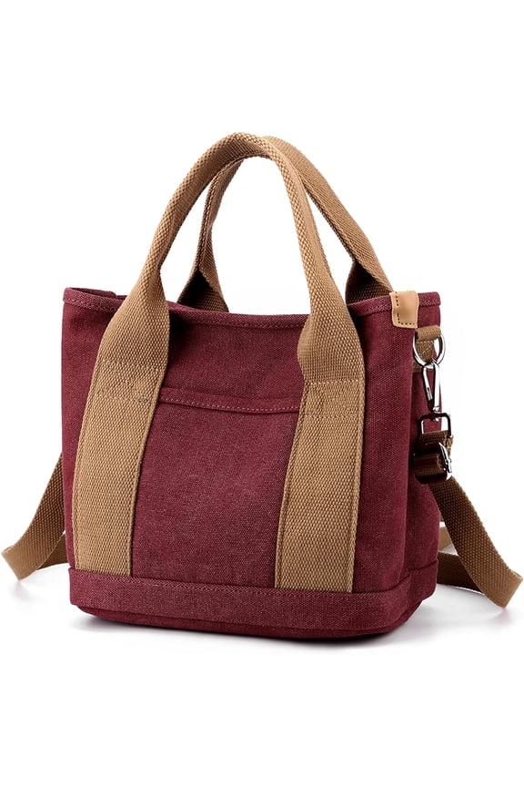 Handbag for Women Small Multi-Pockets, Canvas Mini Tote Shoulder Bags with Zipper, Satchel Hobo Bag for Travel Work
