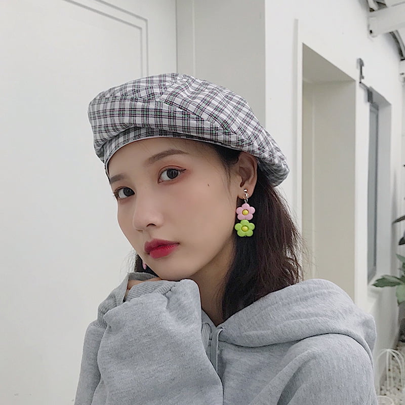 LinYooLi Hat Female Retro Grid Beret Hat Summer Thin piration Painter