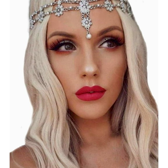 LinYooLi Head Jewelry for Women Silver Head Chain Headpiece Hair Jewelry Boho Wedding Headbands for Bride Hair Accessories for Wedding Party Halloween