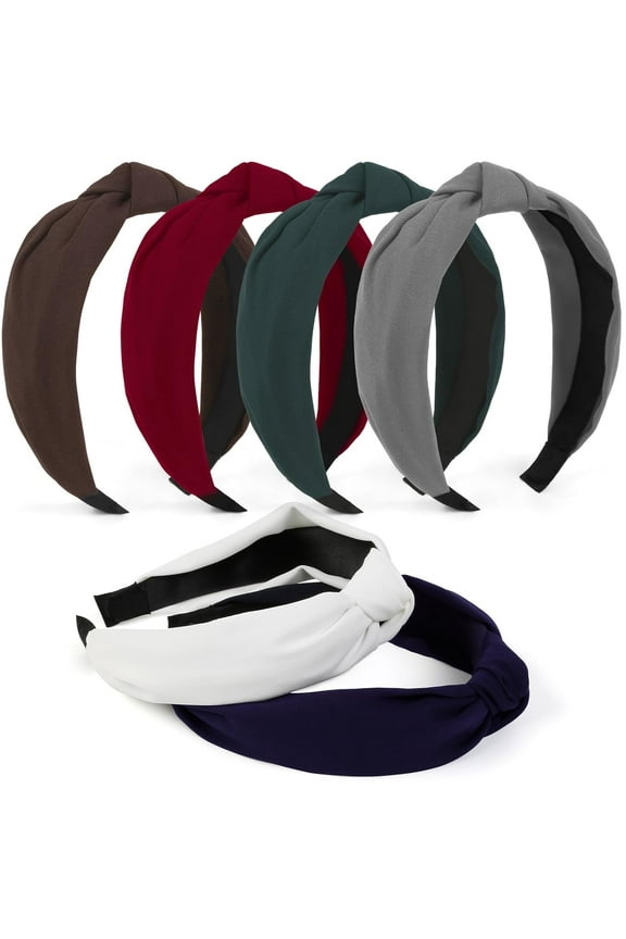 Headbands for Women Girls Knotted Headbands, 6PCS Trendy Top Knot Headbands - Knot Headband for Women’s Hair - Red Green Black White Headbands Fashion Hair Accessories