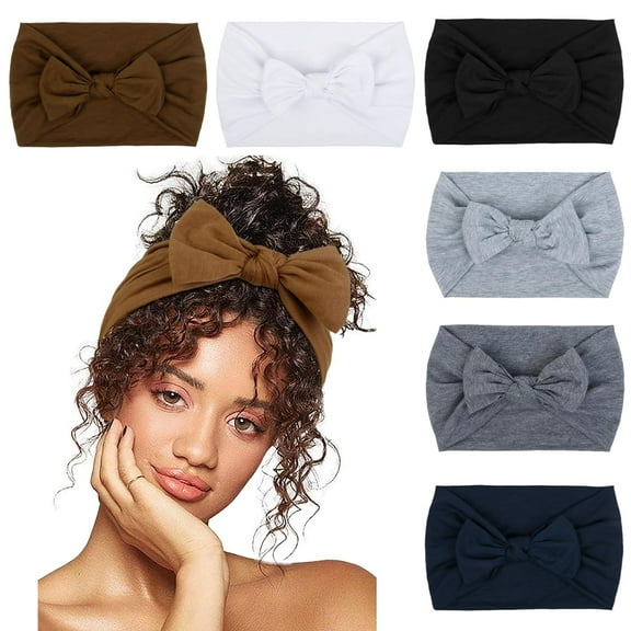 LinYooLi Headbands for Women 6 Packs Cute Bow Head Bands for Women’s Hair, Elastic Wide Knotted Hairbands Headwrap Turban Hair Accessories