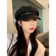 LinYooLi High End Spring And Autumn Duck Tongue Hat Female Black Casual Vintage Painter Beret Hat Show Face Small Cloud Octagonal Hat