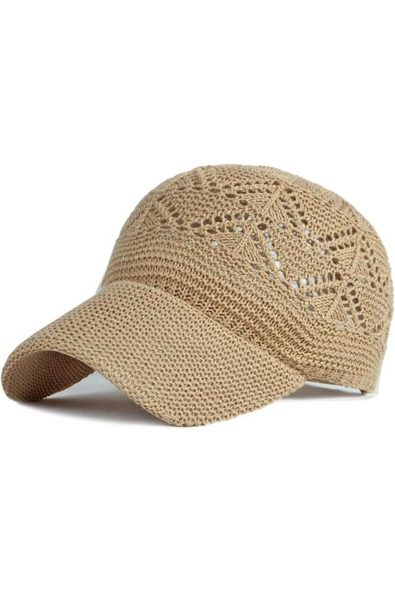 Knit Floral Crochet Packable Knit Baseball Cap Lightweight Cutout Summer Hats for Women